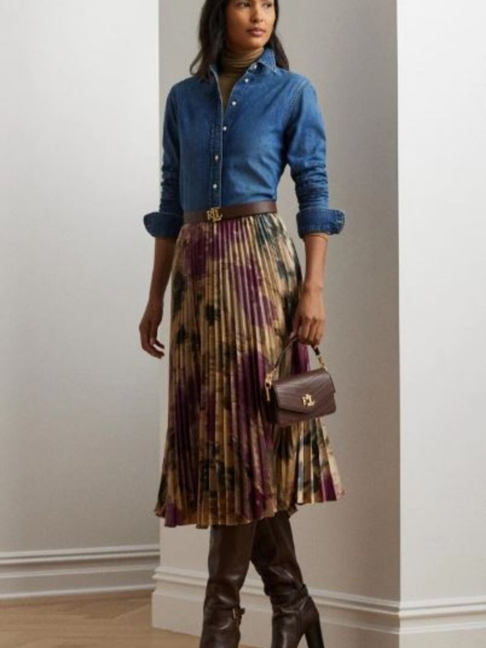 Lauren Ralph Lauren Pleated Satin Midi Skirt